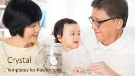  Presentation with grandparents - Theme featuring save children - asian family saving money indoor background and a lemonade colored foreground