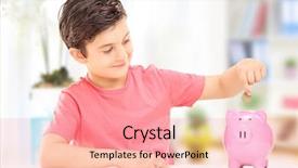  Presentation with generic seated cricket stadium - Beautiful slides featuring save children - boy inserting coins backdrop and a coral colored foreground