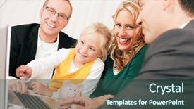  Presentation with financial assets - Slides with save children - family with their consultant assets background and a ocean colored foreground