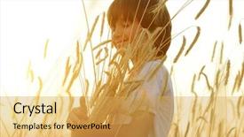  Presentation with summer wheat field blue - Theme featuring save children - kid at wheat field hugging background and a yellow colored foreground