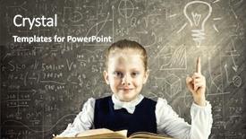  Presentation with book - Presentation theme featuring save children - schoolgirl at lesson with opened background and a gray colored foreground