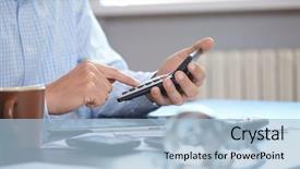  Presentation with calculator - Beautiful PPT theme featuring save costing - businessman with calculator backdrop and a light blue colored foreground