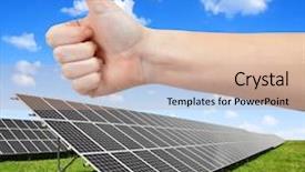  Presentation with solar energy - Slide deck with save costing - solar energy panels and hand background and a coral colored foreground