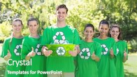  Presentation with environmental - Colorful PPT theme enhanced with save earth plastics - happy environmental activists backdrop and a shamrock green colored foreground