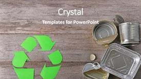  Presentation with recycle glass waste for recycling - Colorful theme enhanced with save earth plastics - recycling sign and garbage backdrop and a  colored foreground