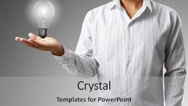  Presentation with light bulb or lightbulb - Audience pleasing theme consisting of save electricity - businessman and light bulb backdrop and a light gray colored foreground