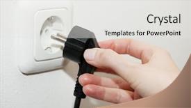  Presentation with electrical - PPT layouts consisting of save electricity - female hand unplugging a plug background and a light gray colored foreground