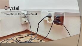  Presentation with cables wires electric wireing - PPT theme with save electricity plug - electric outlets with connected cables background and a light gray colored foreground