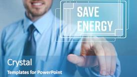  Presentation with save - Slide deck featuring save energy button on virtual background and a teal colored foreground