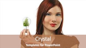  Presentation with rubber tree in row - Presentation featuring save energy earth - young businesswoman with bulb background and a coral colored foreground