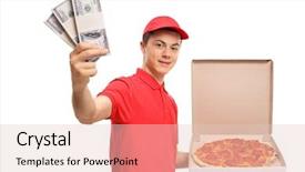  Presentation with delivery boy - Presentation theme having save food - teenage pizza delivery boy background and a lemonade colored foreground