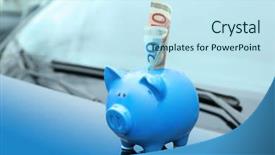  Presentation with piggy bank - Beautiful PPT theme featuring save fuel - ceramic piggy bank with banknote backdrop and a cool aqua colored foreground