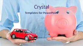  Presentation with rock band hands - Colorful theme enhanced with save fuel - female hands holding piggy bank backdrop and a sky blue colored foreground