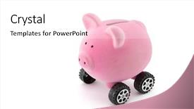  Presentation with bank - Presentation design having save fuel - piggy bank on wheels isolated background and a white colored foreground