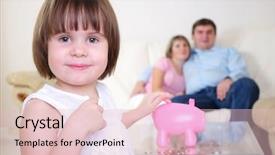  Presentation with pig - Slide set featuring save kids - little girl hides her money background and a  colored foreground