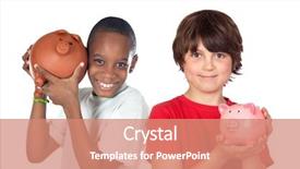  Presentation with save - PPT theme with save kids - two happy children with moneybox background and a coral colored foreground