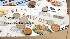  Presentation with release - Presentation theme having save money couponing - fake coupon background with coins background and a soft green colored foreground