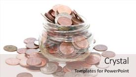  Presentation with glass - Colorful PPT theme enhanced with save money us - glass jar with american coins backdrop and a mint green colored foreground