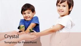  Presentation with save earth - PPT theme having save our earth two boys background and a coral colored foreground