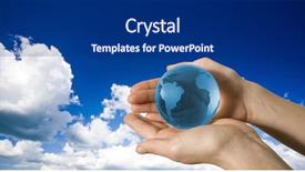  Presentation with world globe earth - Beautiful presentation theme featuring save planet - earth globe in hands protected backdrop and a navy blue colored foreground