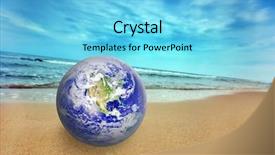  Presentation with save earth - Audience pleasing theme consisting of save planet - earth globe on the beach backdrop and a light blue colored foreground