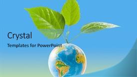  Presentation with environment - Audience pleasing presentation theme consisting of save planet - globe with leaves concept backdrop and a light blue colored foreground