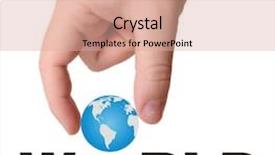  Presentation with world at your hand - PPT theme enhanced with save planet - hand and word world isolated background and a coral colored foreground
