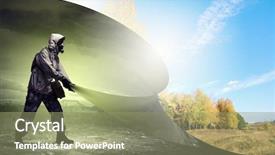  Presentation with turning page - Cool new slide set with save planet - image of man in gas backdrop and a coral colored foreground