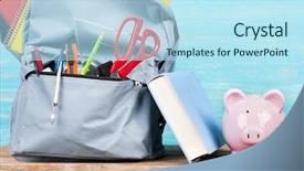  Presentation with elementary school sample monitoring tool - Theme consisting of save schools - backpack with school tools background and a arctic colored foreground