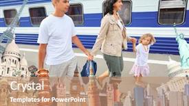  Presentation with world - Beautiful presentation theme featuring save surroundings - family of three on platform backdrop and a coral colored foreground