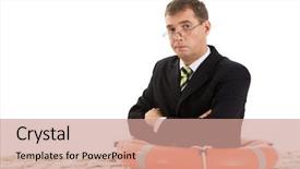  Presentation with orange life buoy splash water - Theme with save surroundings - image of frustrated man background and a coral colored foreground