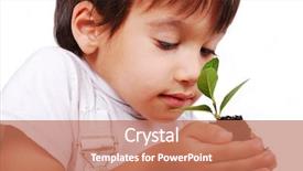  Presentation with green industries plant - Slide set consisting of save surroundings - little cute child holding green background and a coral colored foreground