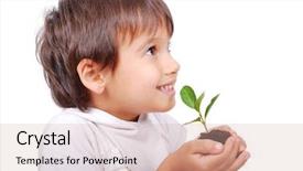  Presentation with hands holding - Theme enhanced with save surroundings - little cute child holding green background and a coral colored foreground