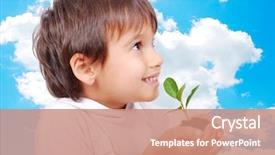  Presentation with green ivy plant hedera helix - Slides enhanced with save surroundings - little cute child holding green background and a coral colored foreground