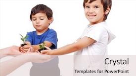  Presentation with children hands - Slide deck with save surroundings - little cute children holding green background and a lemonade colored foreground