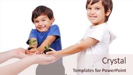  Presentation with children hands - Cool new theme with save surroundings - little cute children holding green backdrop and a lemonade colored foreground