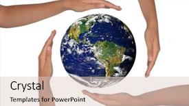  Presentation with future - Cool new PPT theme with save surroundings - young hands surrounding the globe backdrop and a lemonade colored foreground