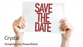  Presentation with save - Colorful slide deck enhanced with save the date placard isolated backdrop and a white colored foreground