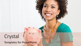  Presentation with piggy bank - PPT theme having saves money in piggy bank background and a coral colored foreground