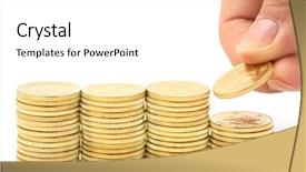  Presentation with saving - Presentation design enhanced with saving a stacks of money background and a white colored foreground