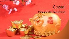  Presentation with pig year - Amazing PPT theme having saving and wealth chinese backdrop and a red colored foreground