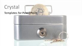  Presentation with bitcoins - PPT layouts with saving-bitcoins-in-money-box background and a white colored foreground