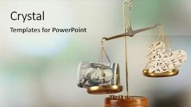  Presentation with balance heart and mind - Colorful slide set enhanced with saving comparison - money and heart in balance backdrop and a  colored foreground