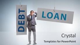  Presentation with loan - Colorful PPT layouts enhanced with saving fish - businessman in debt and loan backdrop and a light gray colored foreground