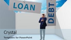  Presentation with loan - Slides having saving fish - businessman in debt and loan background and a  colored foreground