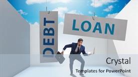  Presentation with loan - Slide deck featuring saving fish - businessman in debt and loan background and a light blue colored foreground