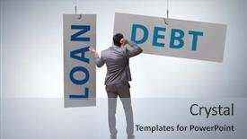  Presentation with loan - Presentation design consisting of saving fish - businessman in debt and loan background and a light blue colored foreground
