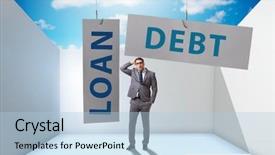  Presentation with loan - Beautiful theme featuring saving fish - businessman in debt and loan backdrop and a light blue colored foreground
