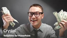  Presentation with hand saving - Presentation having saving hand - happy man with money background and a dark gray colored foreground