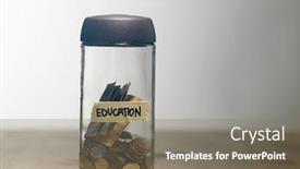  Presentation with saving - Presentation theme featuring saving jar label education on the wooden background background and a gray colored foreground